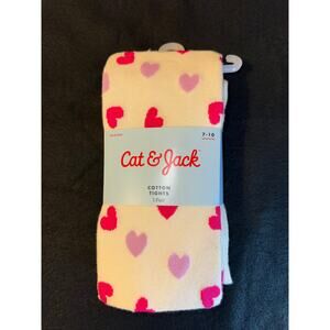 Cat & Jack Girls New White Cotton Tights with Hearts, Size 7-10